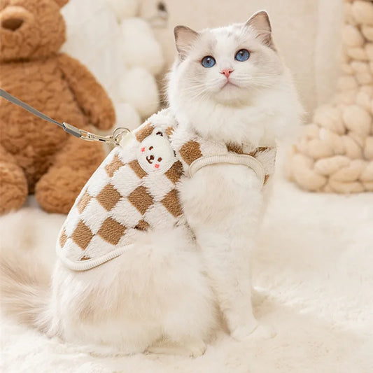 Winter Warm Cat Clothes Plush Vest With Buckle